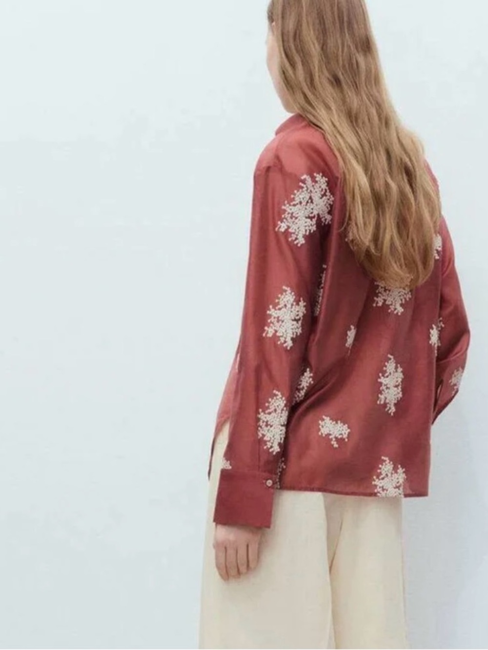 Mango Lyocell Rust Embroidered Button Down - Picture 4 of 7